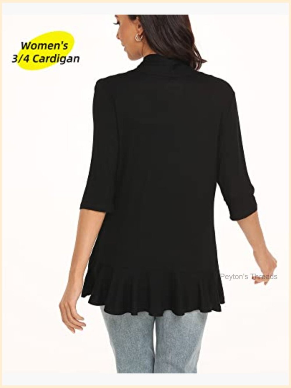 Rayon Spandex 3/4 Sleeve Cardigan with Shawl Collar - Picture 3 of 7